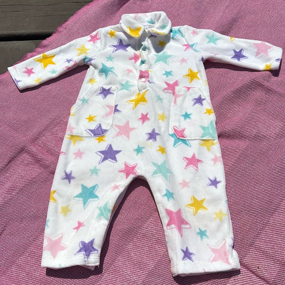 Angel Dear Dimensional Rainbow Stars‎ Velour jumpsuit 6-12 months